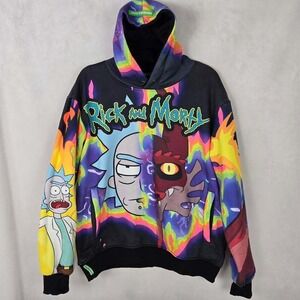 Members Only Rick and Morty Adult Swim Hoodie Mens M Psychedelic All Over Print